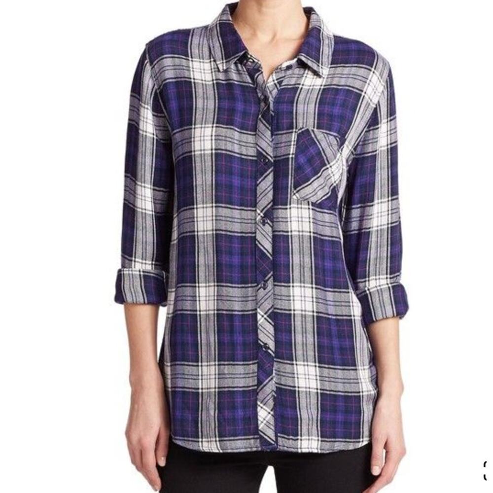 RAILS REVOLVE Hunter Long Sleeve Button Up Plaid Shirt in Ultra Violet S